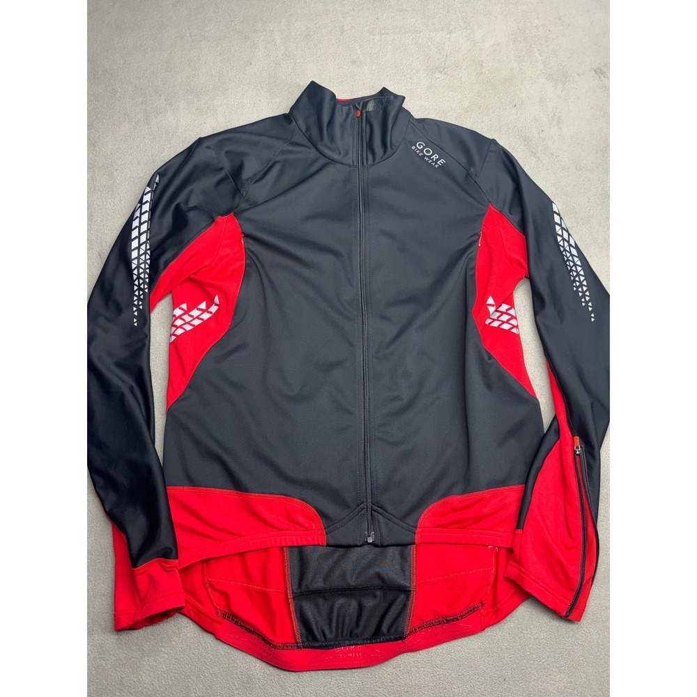 Gore Bike Wear Windstopper Cycling Jacket Mens XL Black Red Full Zip Reflective